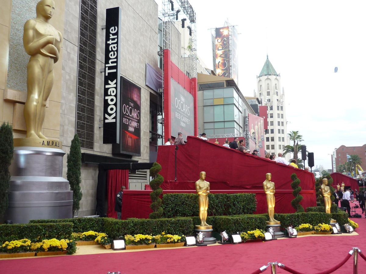 The Academy Awards red carpet and exterior of the Kodak Theatre in Hollywood.
