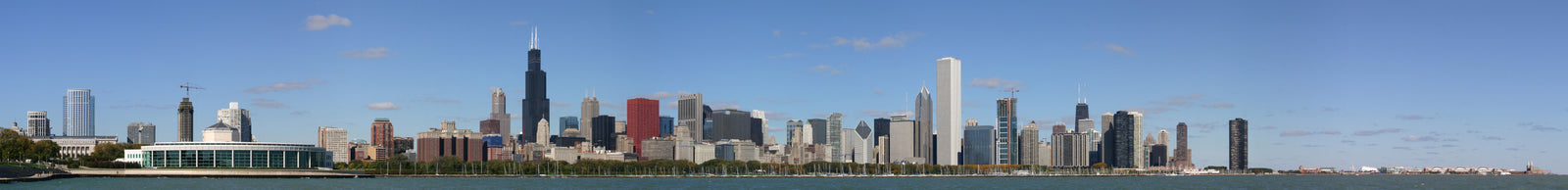 Chicago skyline viewed across Lake Michigan from Adler Planetarium